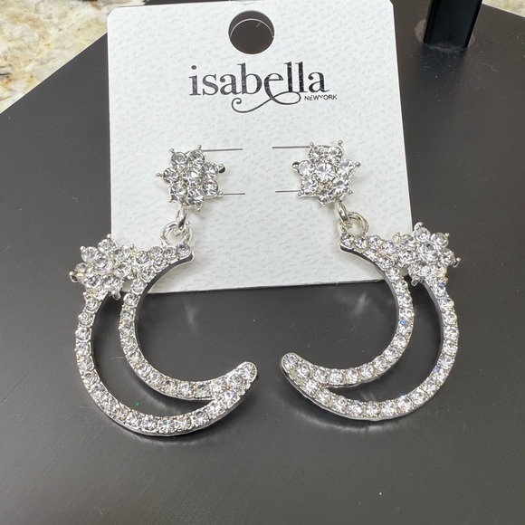 Isabella Oliver Jewelry - NWT Isabella Oliver Silver Crescent Crystal Moon Stars Rhinestone Earrings